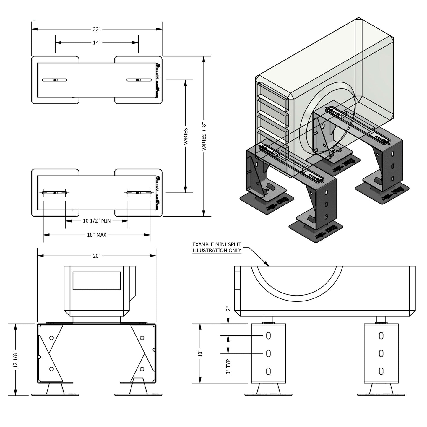 MMS-18 Mini Split Condenser Stand for rooftop