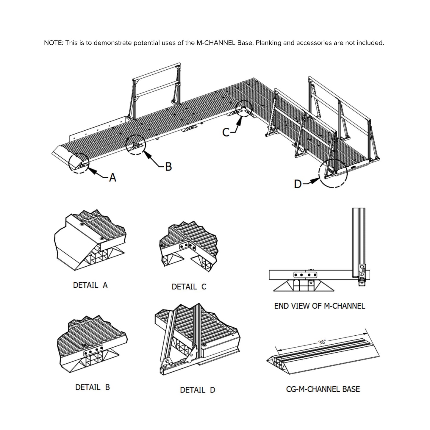 M-Channel Base — 36 in. Dual-Strut Rooftop Support (Base-Only)