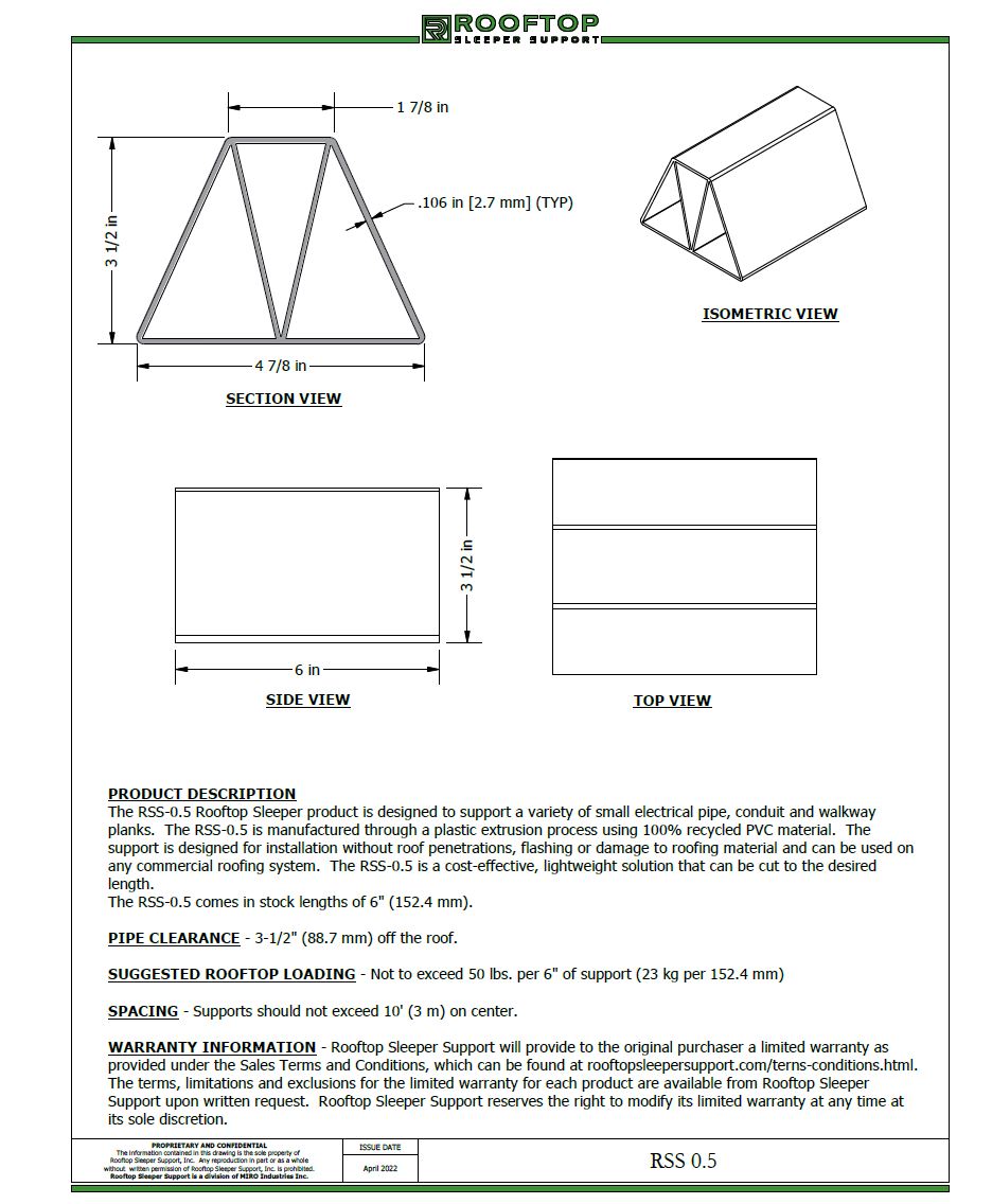 RSS-0.5 Pre-Cut 6" PVC Rooftop Pipe Support | 4-pack